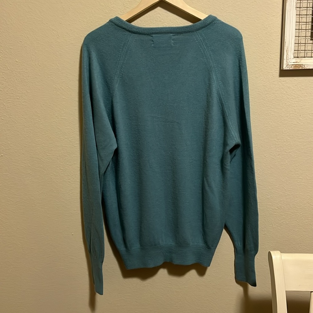 Christian Dior Turquoise Vintage Unisex Orlon V Neck Sweater Size Large - Picture 8 of 8